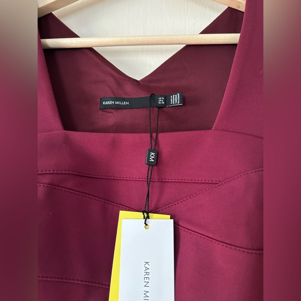 NWT Karen Millen Square Neck Pencil Dress Aubergine US 6 Career Office Cocktail - Picture 5 of 6